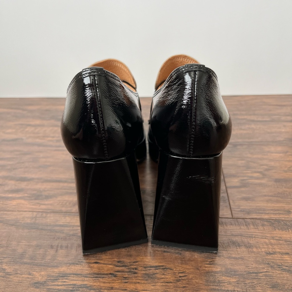 Embassy London Tamara Heeled Chunky Patent Leather Loafers Size 37 Black White - Picture 6 of 9